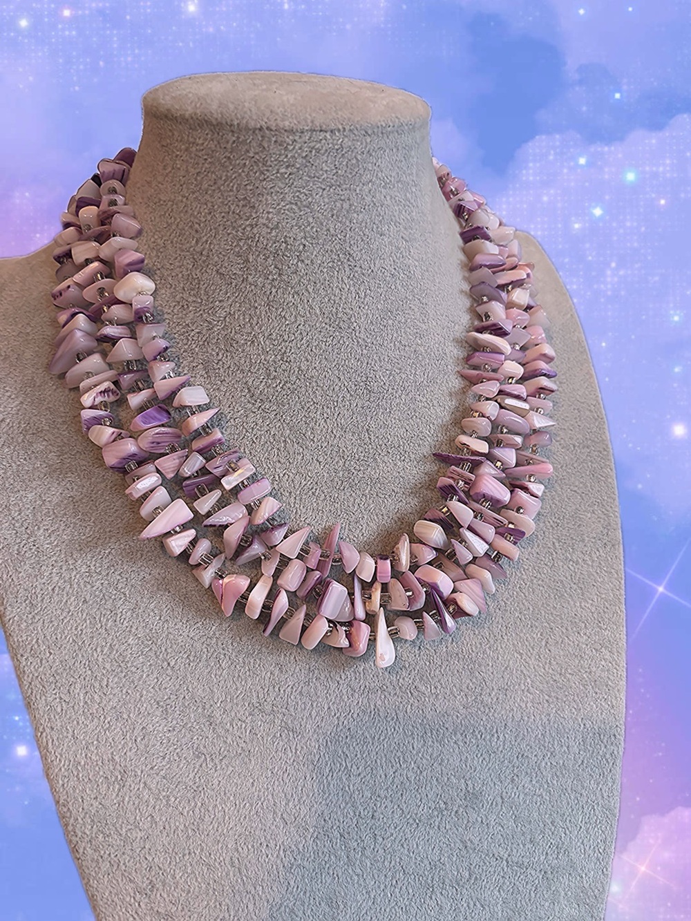 Lavender Shell Bead Multi-Strand Necklace